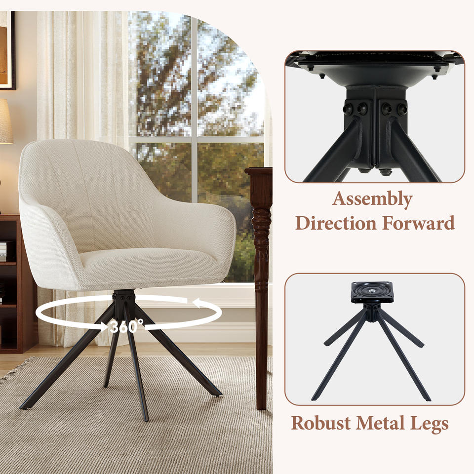 Modern Beige Linen Tufted Portable Reclining Swivel Dining Chair with 360 Rotation Ergonomic Backrest for Home Restaurant Hotel (Set of 2)