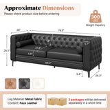 Modern Chesterfield Convertible Loveseat Waterproof Faux Leather Sofa Cooling Wide Seat Bolster Pillows for Apartment School