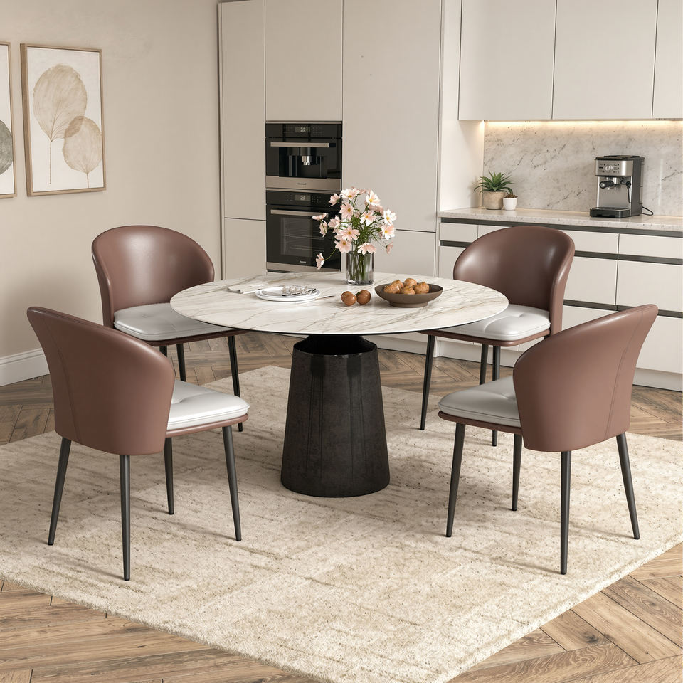 Modern Ergonomic Lightweight PU Leather Upholstered Waterproof Stable Dining Chair Curved Backrest for Home Dining Living Rooms (Set of 4)