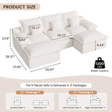 Modular Modern Square Chenille Upholstered Sofa Bed Set with 2 Ottomans 3-Seater No Assembly Required Sponge-Filled for Hall Use