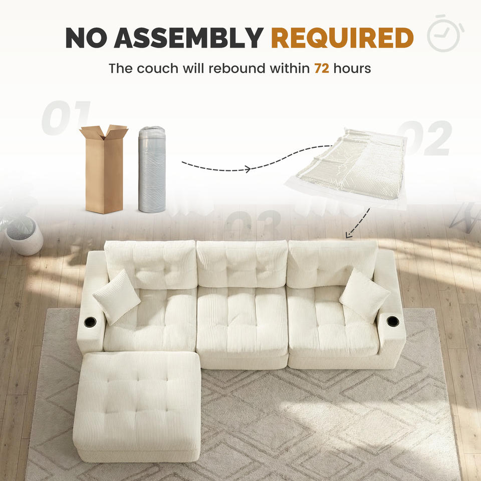 Modern Velvet Convertible Modular Sectional L-Shaped Sofa Genuine Leather High Resilience Foam Tufted Design Side Apartment