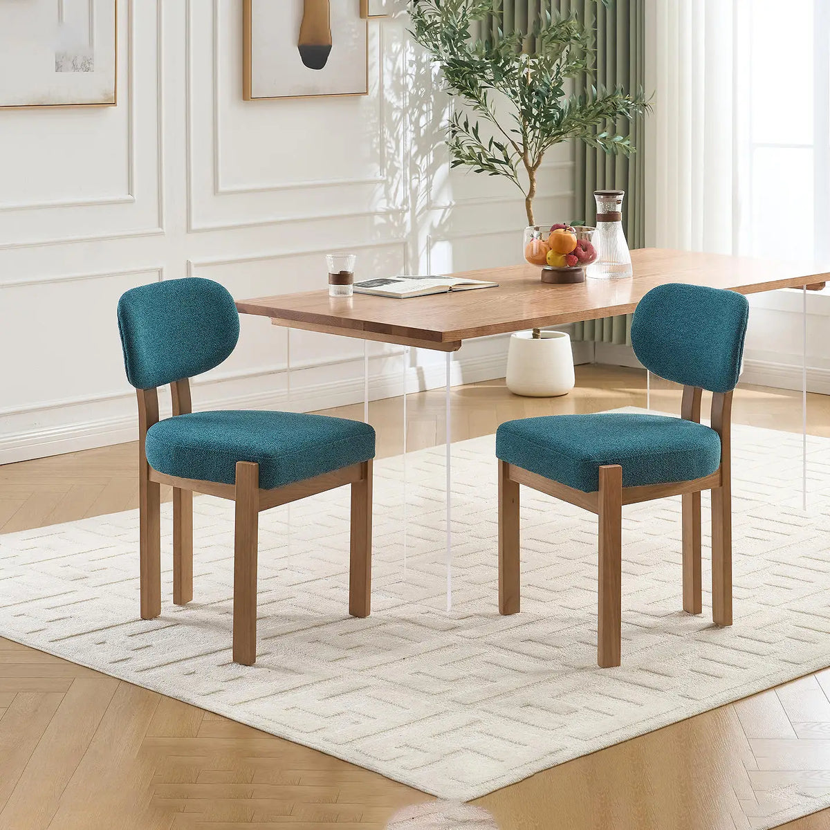 Elegant Farmhouse Accent Cane Solid Wood Leg Chenille Fabric Upholstered Dining Chair For Home Furniture