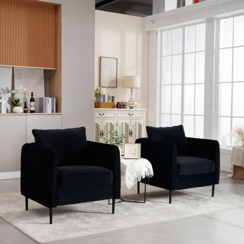 Velvet Comfy Single Seat Sofa Chair Mid-Century Modern Armchair with 1 Pillow and Metal Legs for Bedroom Office Reading