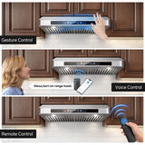 Tieasy Under Cabinet Range Hood 30 Inch, 900 CFM  Voice/Gesture/Remote/Touch Control, Memory Function