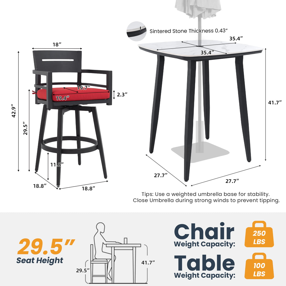 5 Pieces Aluminum Outdoor Patio Bar Set