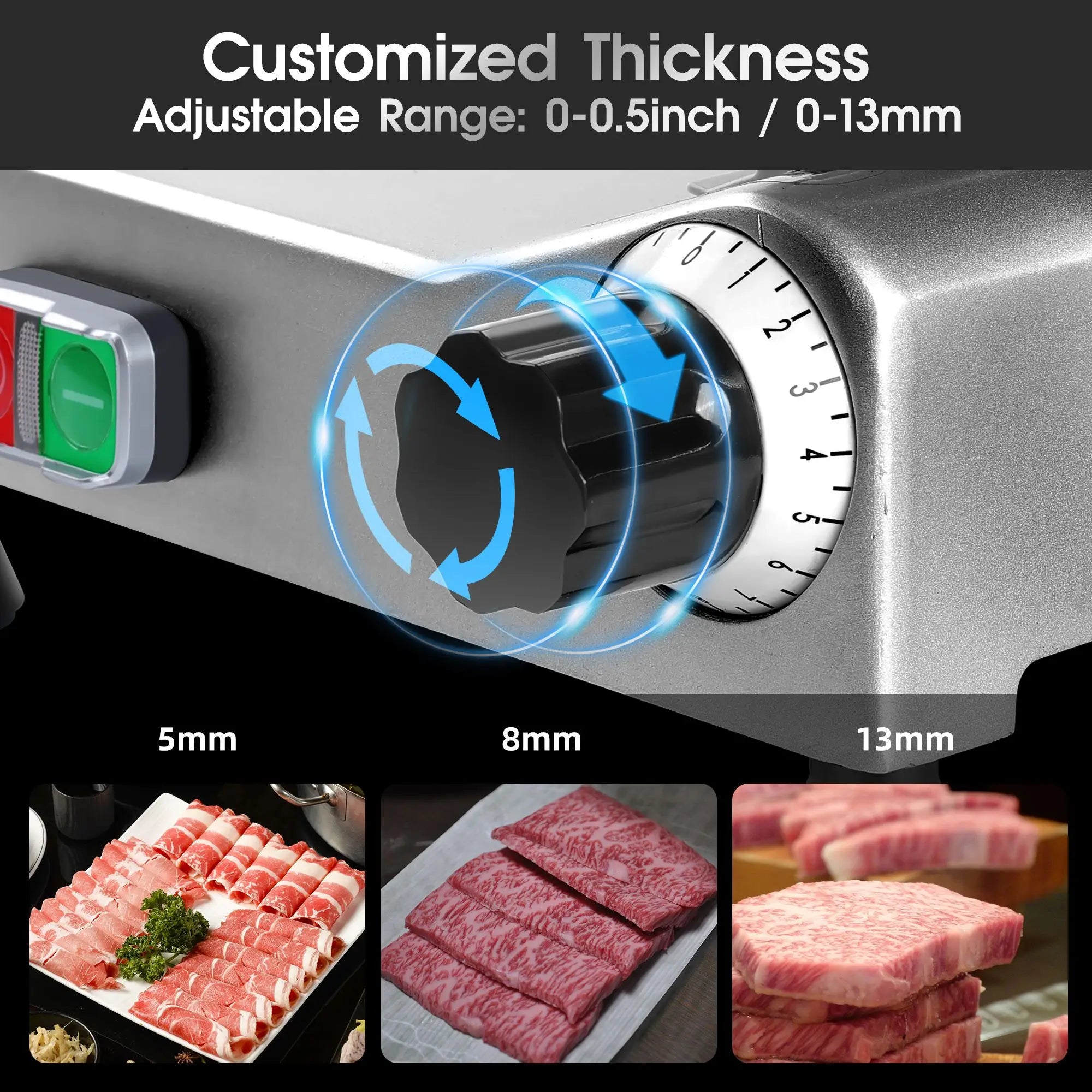 10 Inch Commercial Meat Slicer, 240W Frozen & Cheese Slicer, Premium Chromium-plated Steel Blade, Semi-Auto, Low Noise