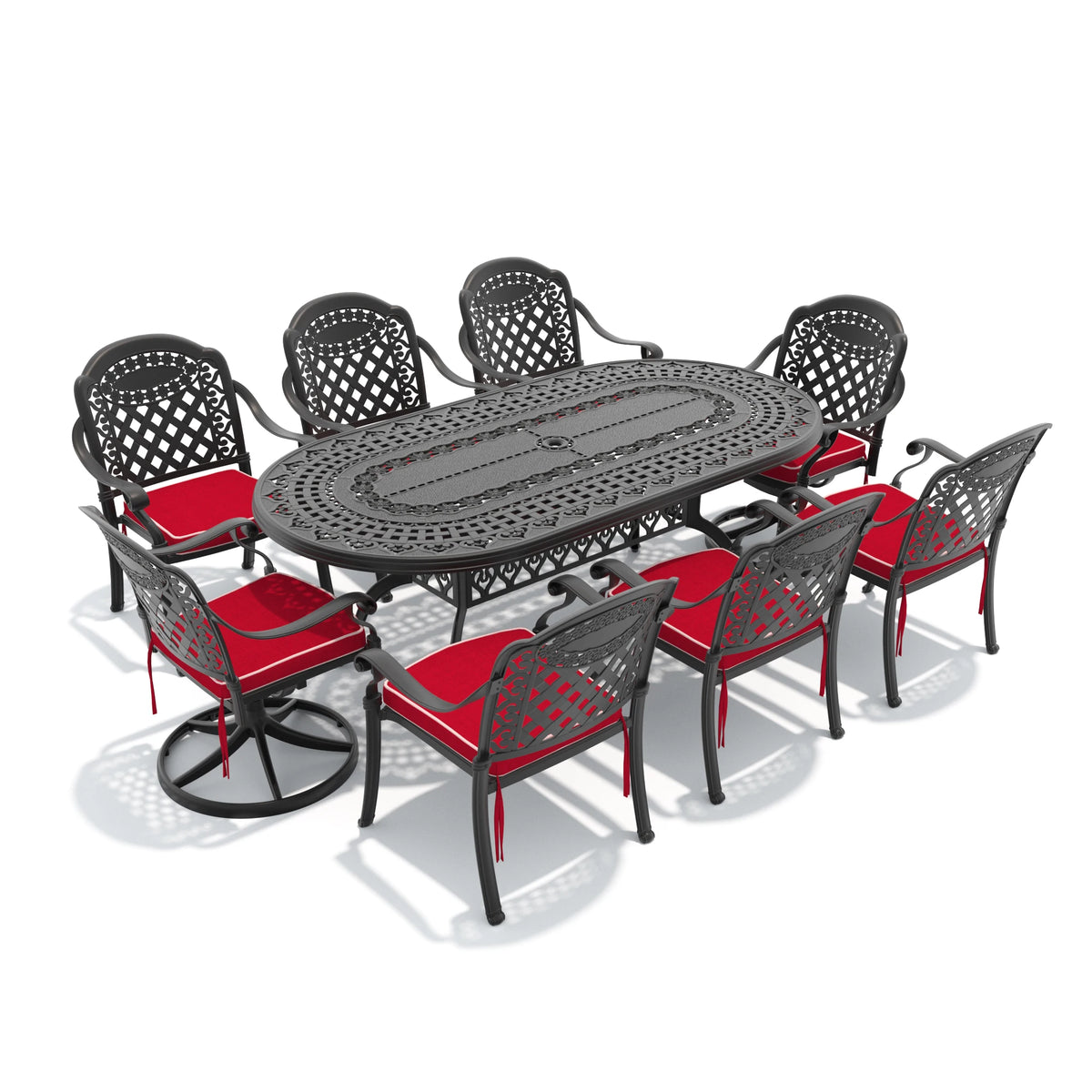 9-Piece Aluminum Outdoor Patio Dining Set, Include 2 Swivel Chairs, 6 Dining Chairs and Oval Table