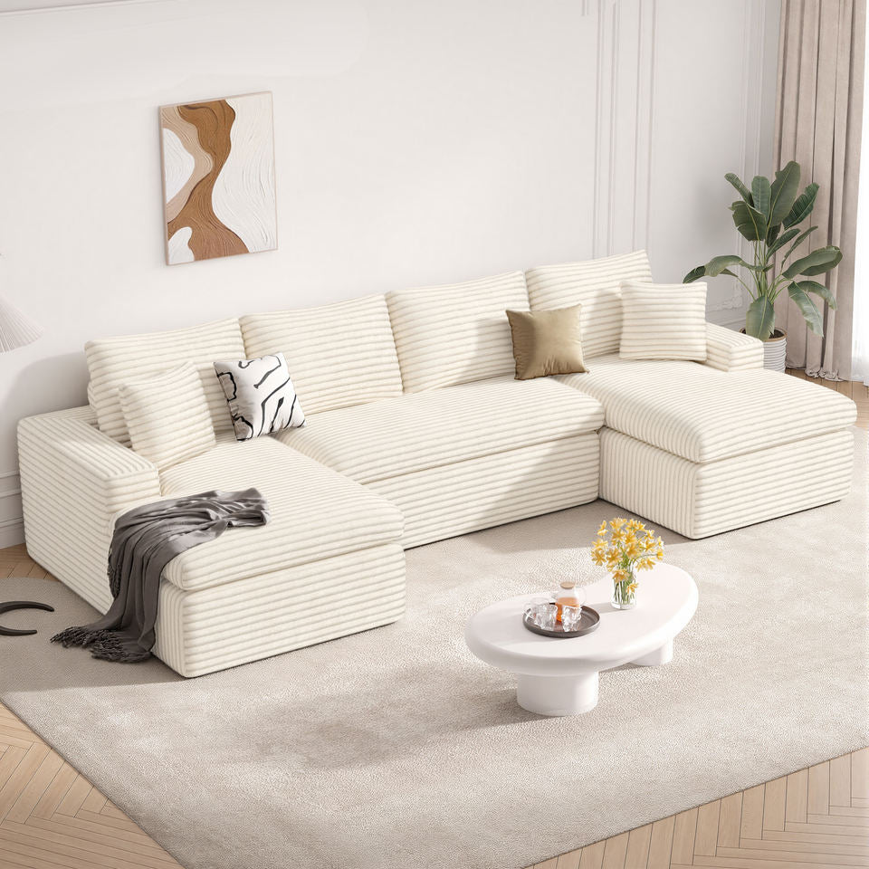 Modular Convertible Eco-Friendly Square Velvet Sectional Sofa Deep Seats Vacuum Packed Oversized Design Includes Pillows for
