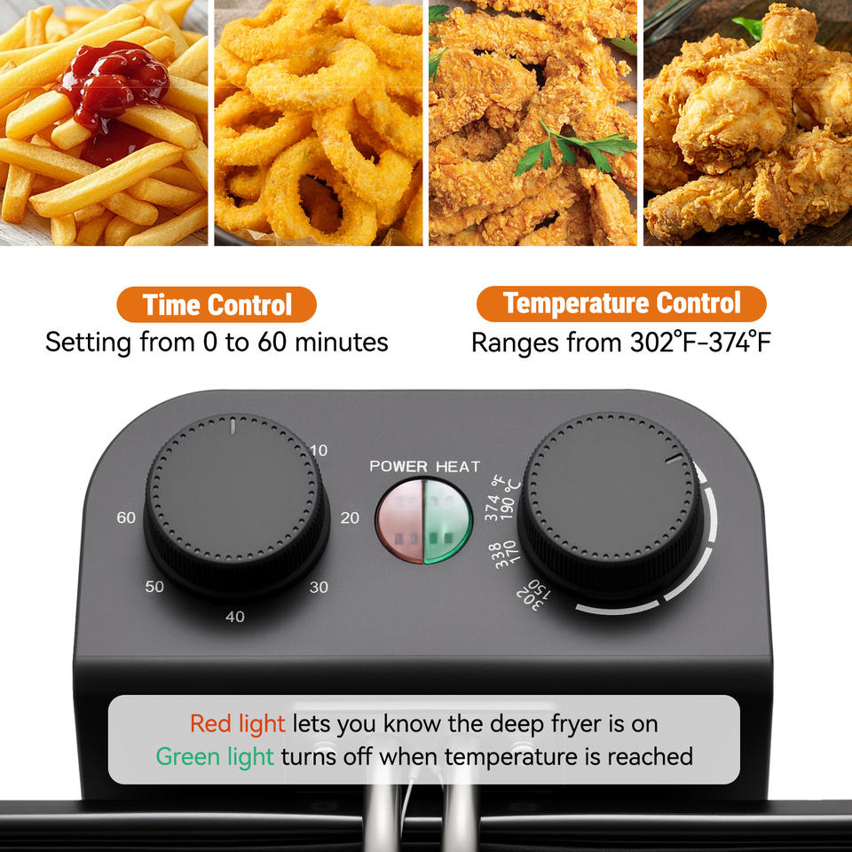 High Capacity 5L 2-Basket Electric Stainless Steel Non-Stick Commercial Household Outdoor Deep Fryer Time Control Fast Heating