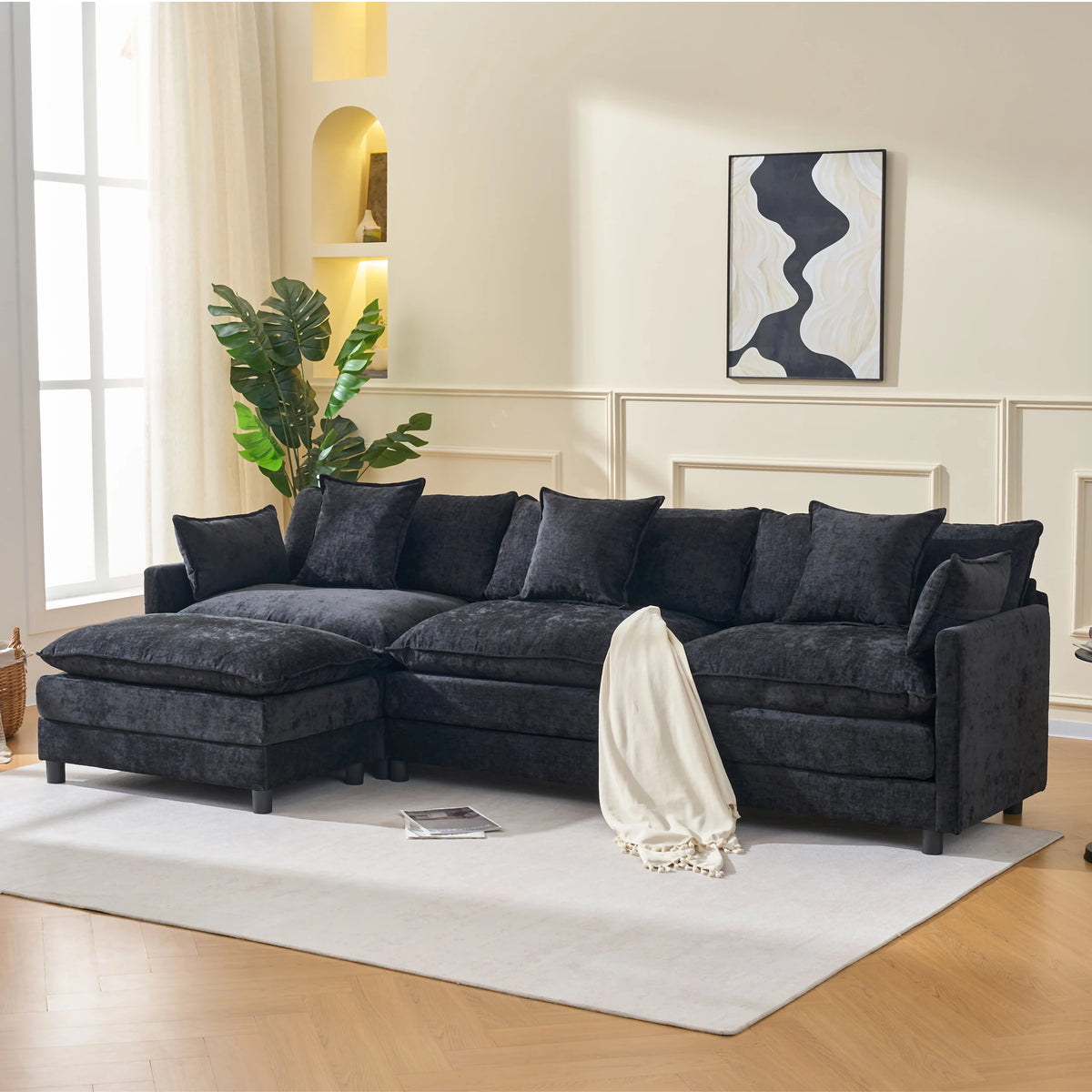 Luxury Modern New Design Living Room Furniture Couch Sectional Compressed Chenille Fabric Modular Sofa Set