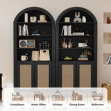 Arched Modern Eco-Friendly Durable Wood Multifunction Bookshelf Rattan Doors Adjustable Shelves Tall Ample Storage Display