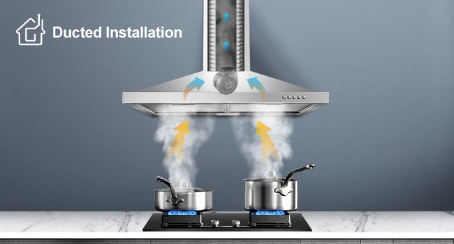 Wall Mount Range Hood 30 Inch Stainless Steel Chimney-Style Over Stove Vent Hood with LED Light, 3 Speed Exhaust Fan, 450 CFM