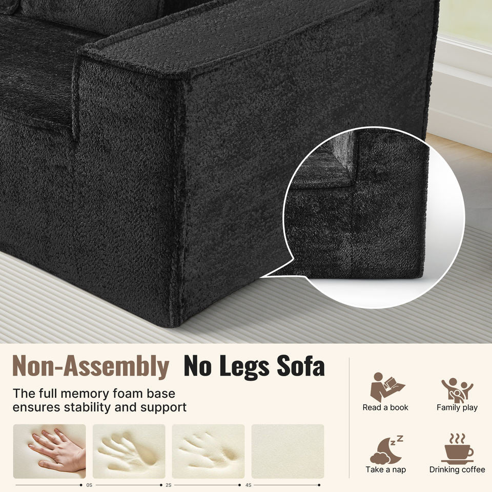 Modern Square Chenille Sofa Bed Set with Deep Seat Boneless Design Includes 2 Pillows-Living Room Bedroom Apartment