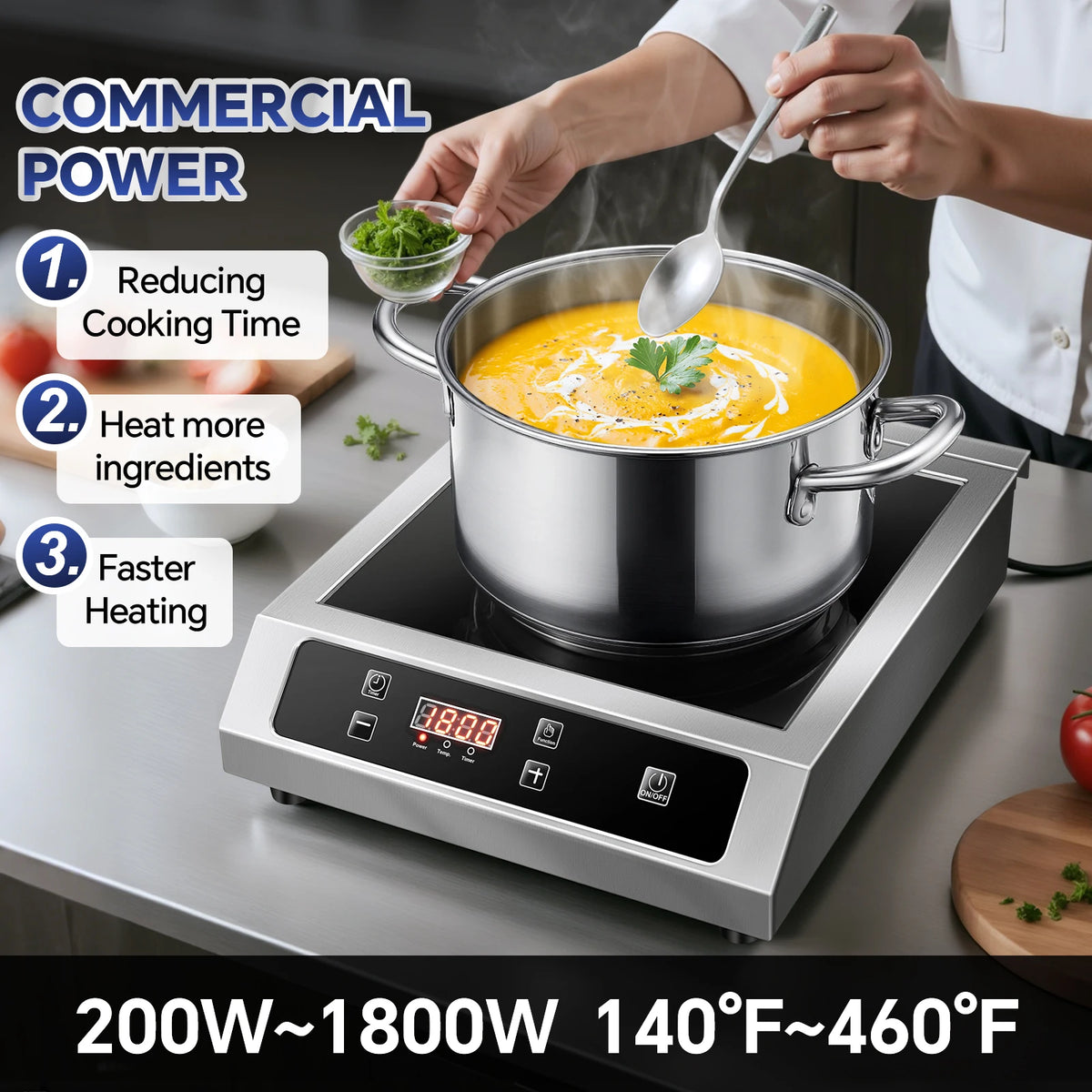 Commercial Induction Cooktop,1800W Induction Burner with Sensor Touch and LCD Screen,ETL-Certified Single Electric Burner