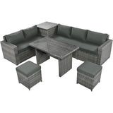 6-Piece Outdoor Wicker Rattan Patio Conversation Set with Adjustable Seat, Storage Box