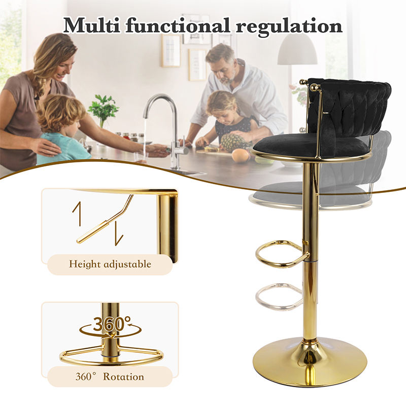 Iron Adjustable PU Leather Bar Stools Modern Swivel Steady Commercial Use Home Bar Dining Outdoor Counter Height Hotel Workshop (Set of 2)