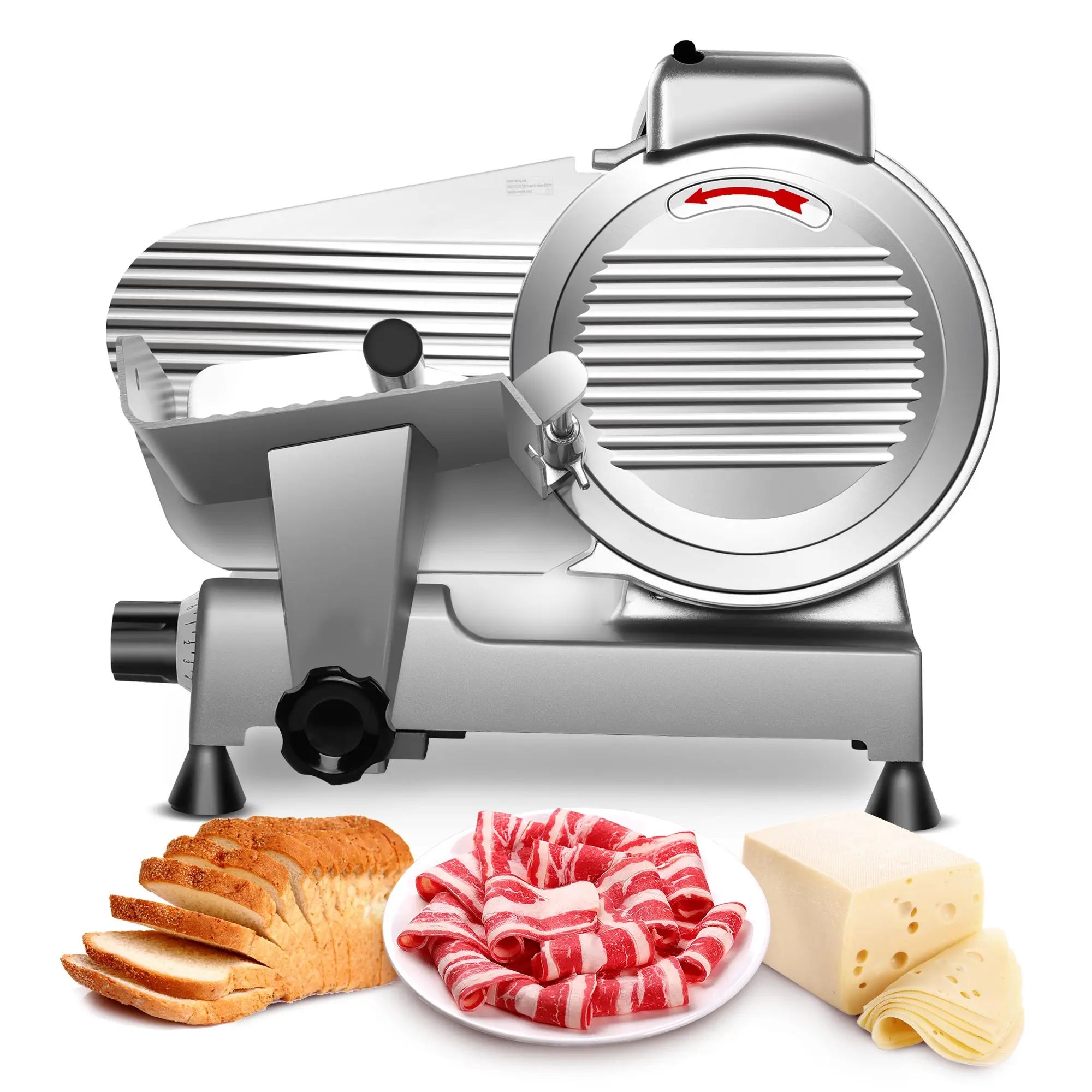 10 Inch Commercial Meat Slicer, 240W Frozen & Cheese Slicer, Premium Chromium-plated Steel Blade, Semi-Auto, Low Noise