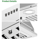 Range Hood Insert 36 Inch 600CFM Stainless Steel Household Built-in Vent Hood , Kitchen Ventilation Stove Exhaust Fan,