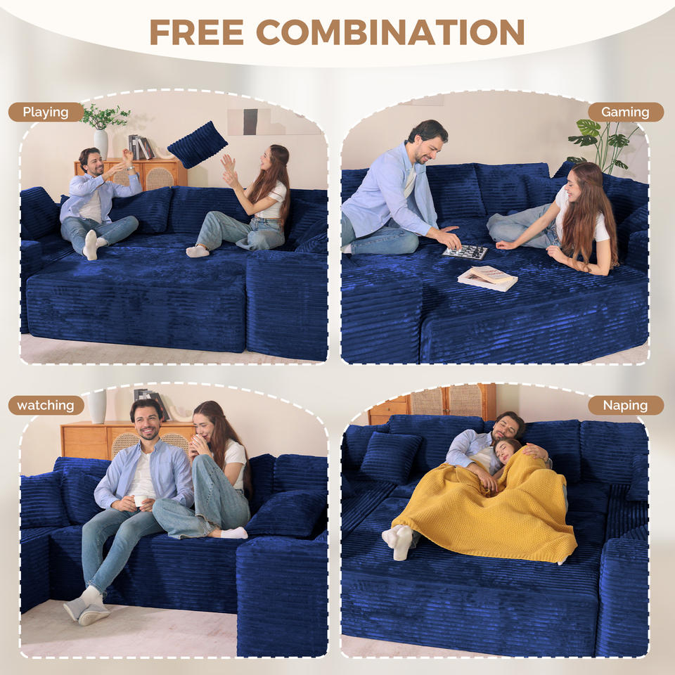 Corduroy Modular Sectional Sofa Bed Ottoman Plush Fluffy Fabric Sponge Filled No Assembly Required Oversized Modern Apartment