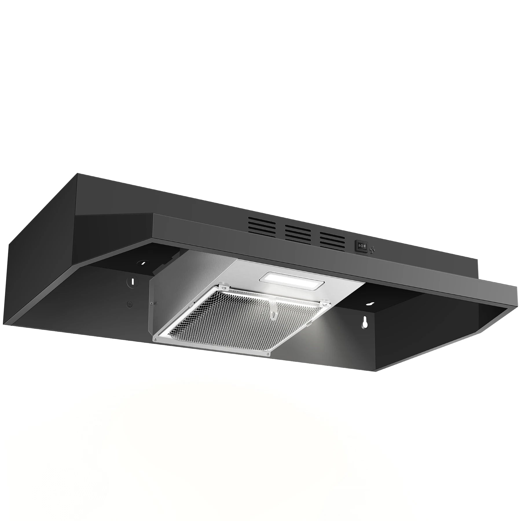 24 Inch Range Hood Under Cabinet, Stainless Steel Kitchen Hood 280CFM, Ducted/Ductless Vent Hood with Rocker Button Control