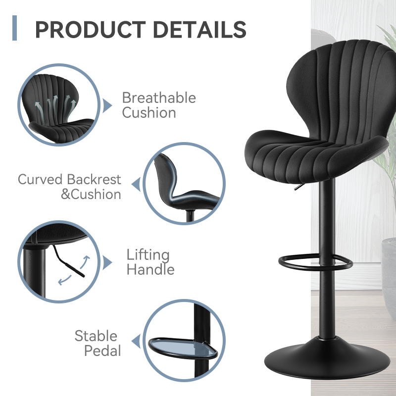 Modern Adjustable Swivel Fabric Bar Stools Counter Height High Backrest 3-5 Minute Assembly for Dining Living Outdoor School (Set of 2)