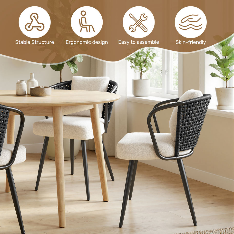 Modern Light Dining Chair with Teddy Upholstery & Fleece Cushion Ergonomic Armchair for Home Office & Hotel Use (Set of 4)