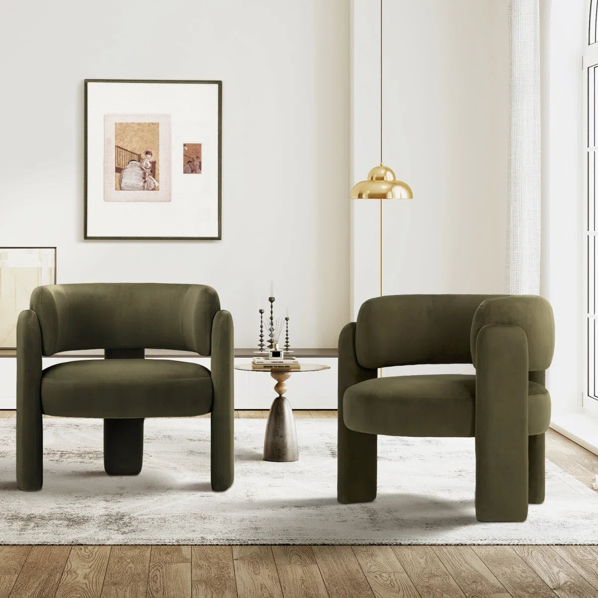 Modern Arm Chair Stock Green Velvet Fabric Accent Chair Wood Frame Ergonomic Wingback Leisure Chair Living Bedroom Furniture