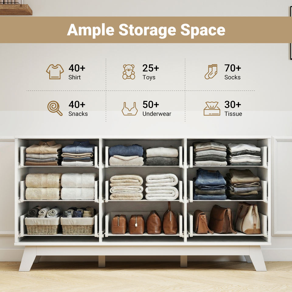 White oak dresser with drawer open showing spacious interior storage