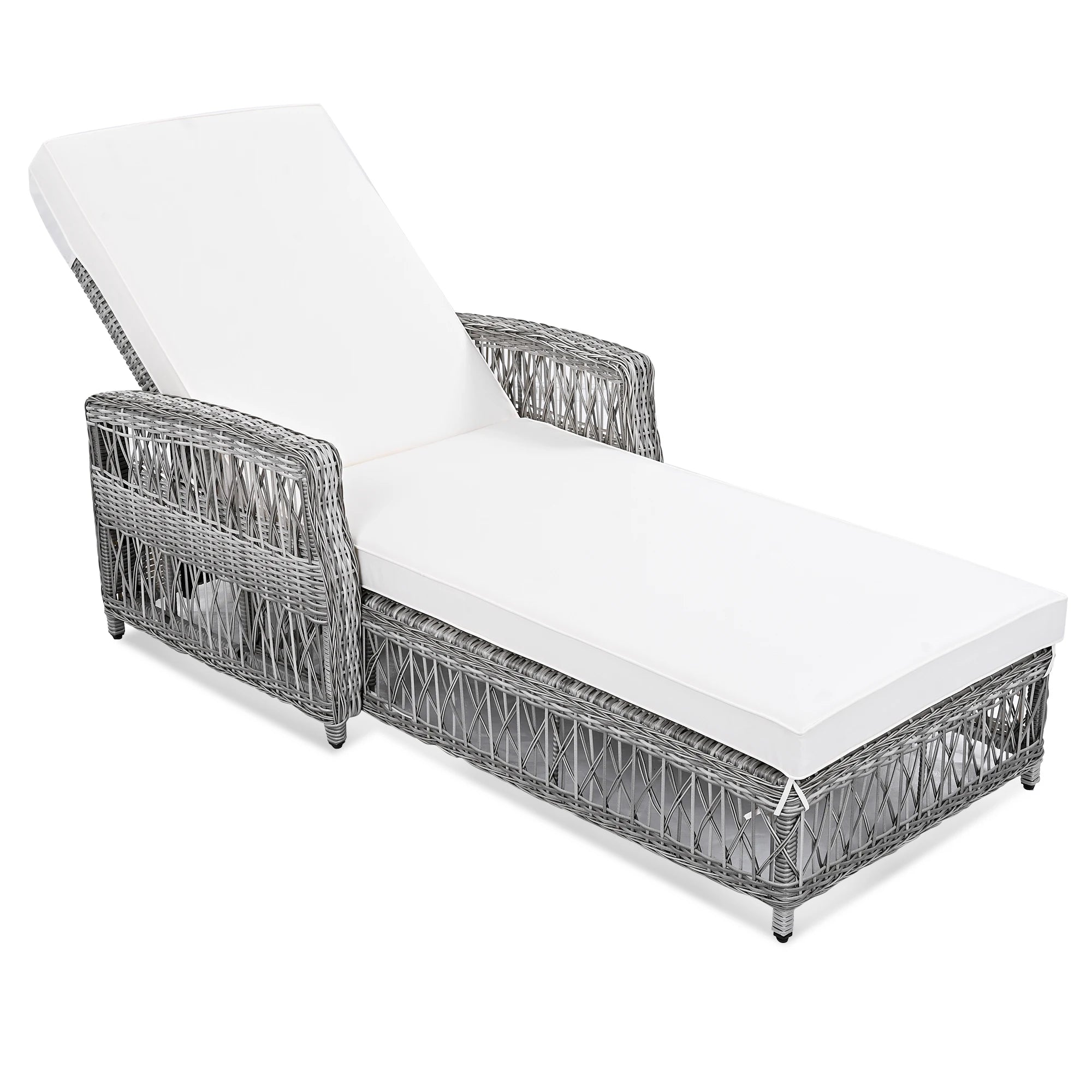 Wicker Reclining Outdoor Patio Chaise Lounger with Armrests