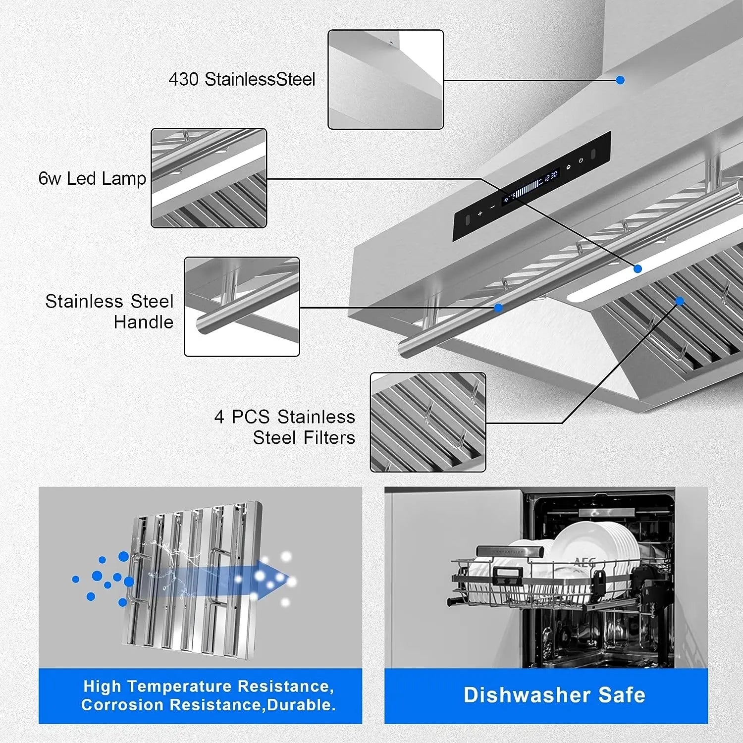 30 Inch Range Hood, Wall Mount Kitchen Hood 900 CFM Ducted/Ductless Convertible with Gesture Sensing & Touch Control
