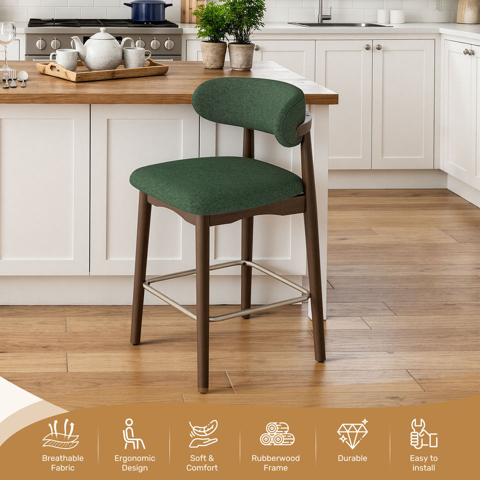 Eco-Friendly Fabric Durable Modern Bar Chair Solid Wood Frame 26.5 Inch Height Backrest for Kitchen Island Outdoor Hotel Use (Set of 3)