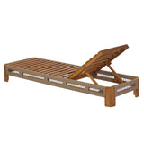 Acacia Wood Outdoor Patio Chaise Lounge with Adjustable Backrest
