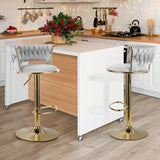 Iron Adjustable PU Leather Bar Stools Modern Swivel Steady Commercial Use Home Bar Dining Outdoor Counter Height Hotel Workshop (Set of 2)