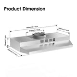 Range Hood 30 Inch Under Cabinet, Stainless Steel Kitchen Vent Hood 280CFM, Built-in Kitchen Stove Hood W/Rocker Button Control