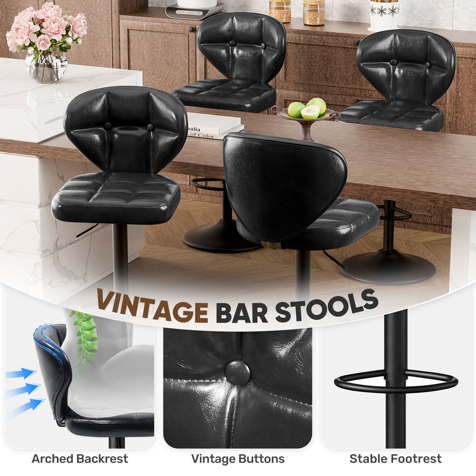 Steady Iron PU Leather Adjustable Hydraulic Eco-Friendly Water Resistant Bar Chair Modern Design Swivel Counter Height Kitchen (Set of 2)