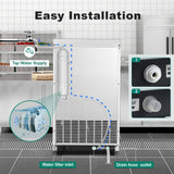 Commercial Ice Maker, 100lbs/24H Ice Maker Machine, Auto Self-Cleaning, LED Digital Display, Under Counter/Freestanding