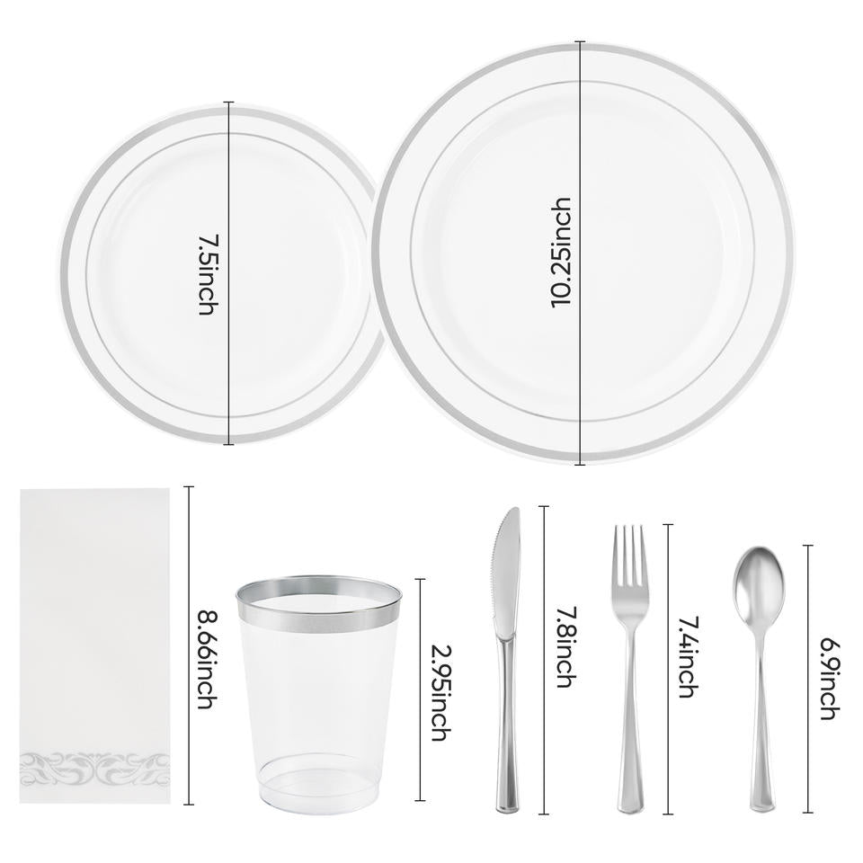 700 PCS Durable Disposable PET Eco-Friendly Party Dinnerware Set Tableware Kit Plates Cups Cutlery Napkins BPA Free Microwave