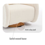 Modern Beige Teddy Fabric Round 360 Degree Swivel Barrel Accent Arm Chair with Padded Seat and Wooden Base for Cozy Living Rooms