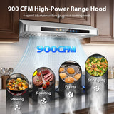 Tieasy Under Cabinet Range Hood 30 Inch, 900 CFM  Voice/Gesture/Remote/Touch Control, Memory Function