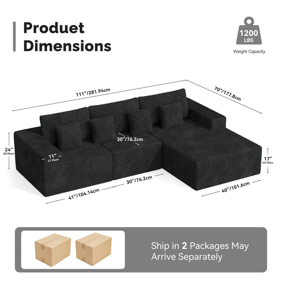 Modular Extendable Convertible Sectional Cloud Couches L-Shaped Chaise Upholstered Deep Seat Boneless Sofa Bed No Assembly