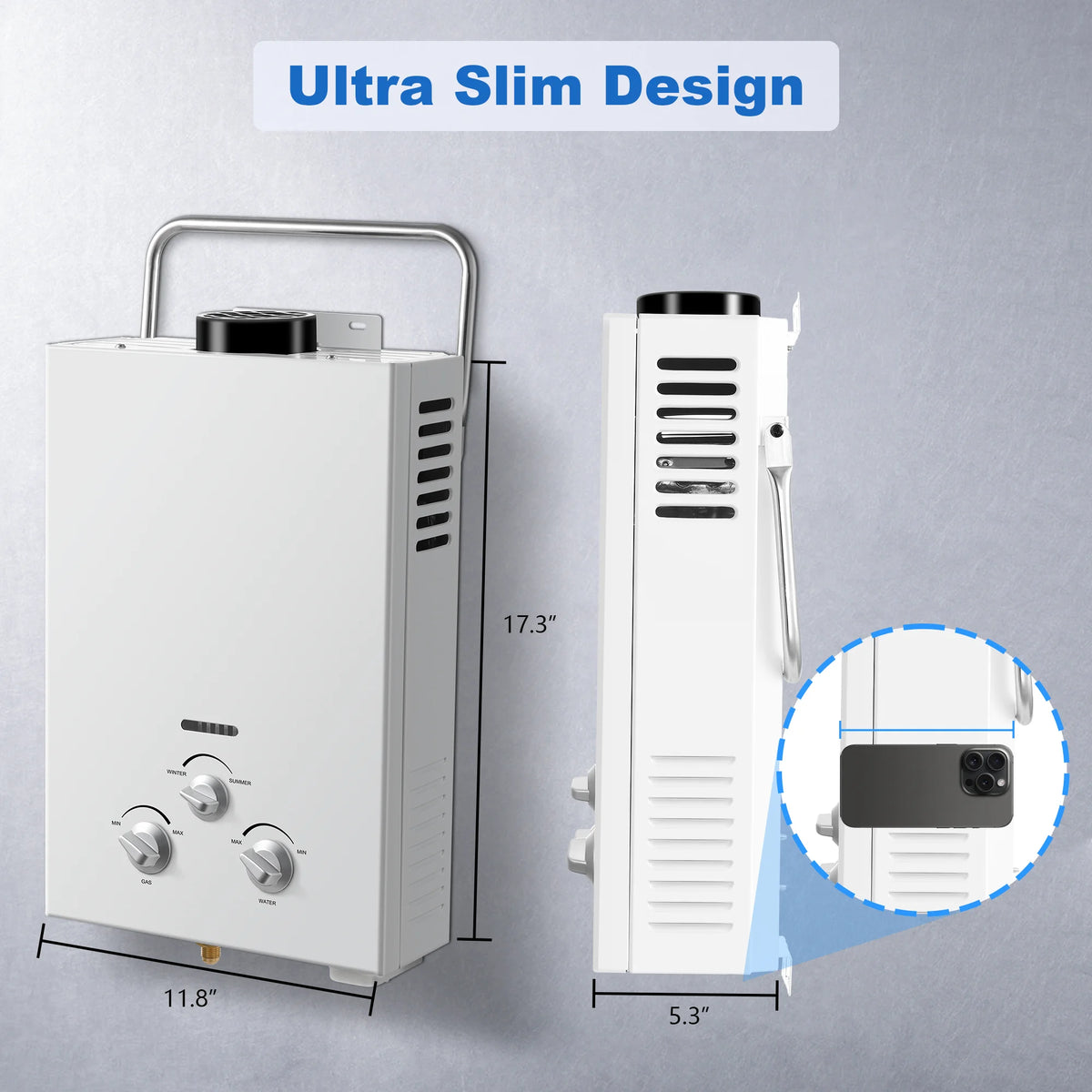 Outdoor Propane Tankless Water Heater - 6L 1.58 GPM Portable Gas Water Heater with Handle & Overheating Protection,