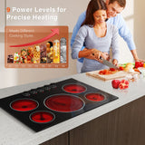 30 Inch Built-in Electric Cooktop with Expandable Triple Ring Burners, 5 Burner 9000W Ceramic Stove Top - Easy Knob Controls