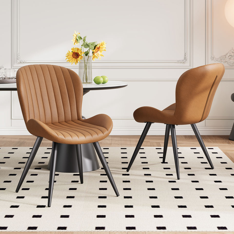 Comfortable Soft Upholstered Ribbed Dining Chair Restaurant Furniture Commercial Use Sturdy Metal Legs Stylish Modern Design (Set of 4)