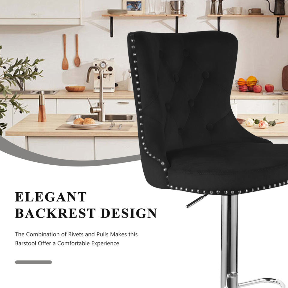 Velvet Swivel Bar Stools Modern High Back Metal Footrest Adjustable Water Resistant for Hotel Dining Living Room Workshop (Set of 2)