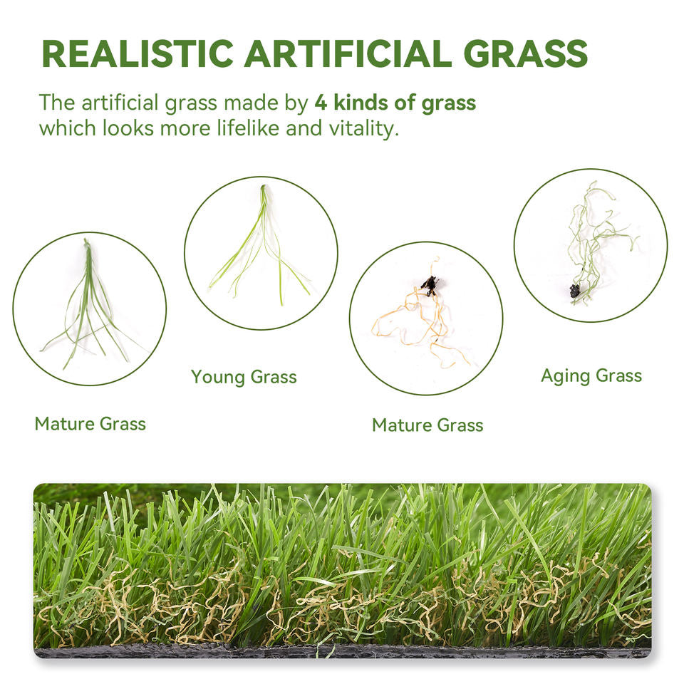 Premium 35mm Odorless Artificial Grass Rug Easy to Cut & Clean Faux Lawn Turf for Garden Balcony Backyard & Indoor Playground