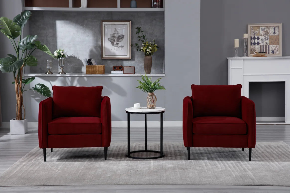 Velvet Comfy Single Seat Sofa Chair Mid-Century Modern Armchair with 1 Pillow and Metal Legs for Bedroom Office Reading