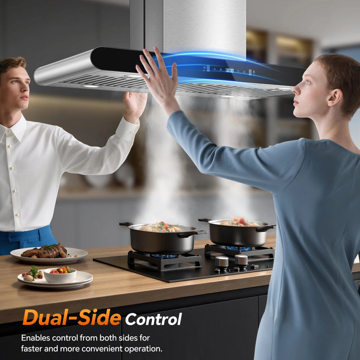 90cm Island Range Hood 36 Inch, 700 CFM Kitchen Hood with Dual-Sided Touch/Gesture/Remote Control, Ceiling Mount,3-Speed Fan