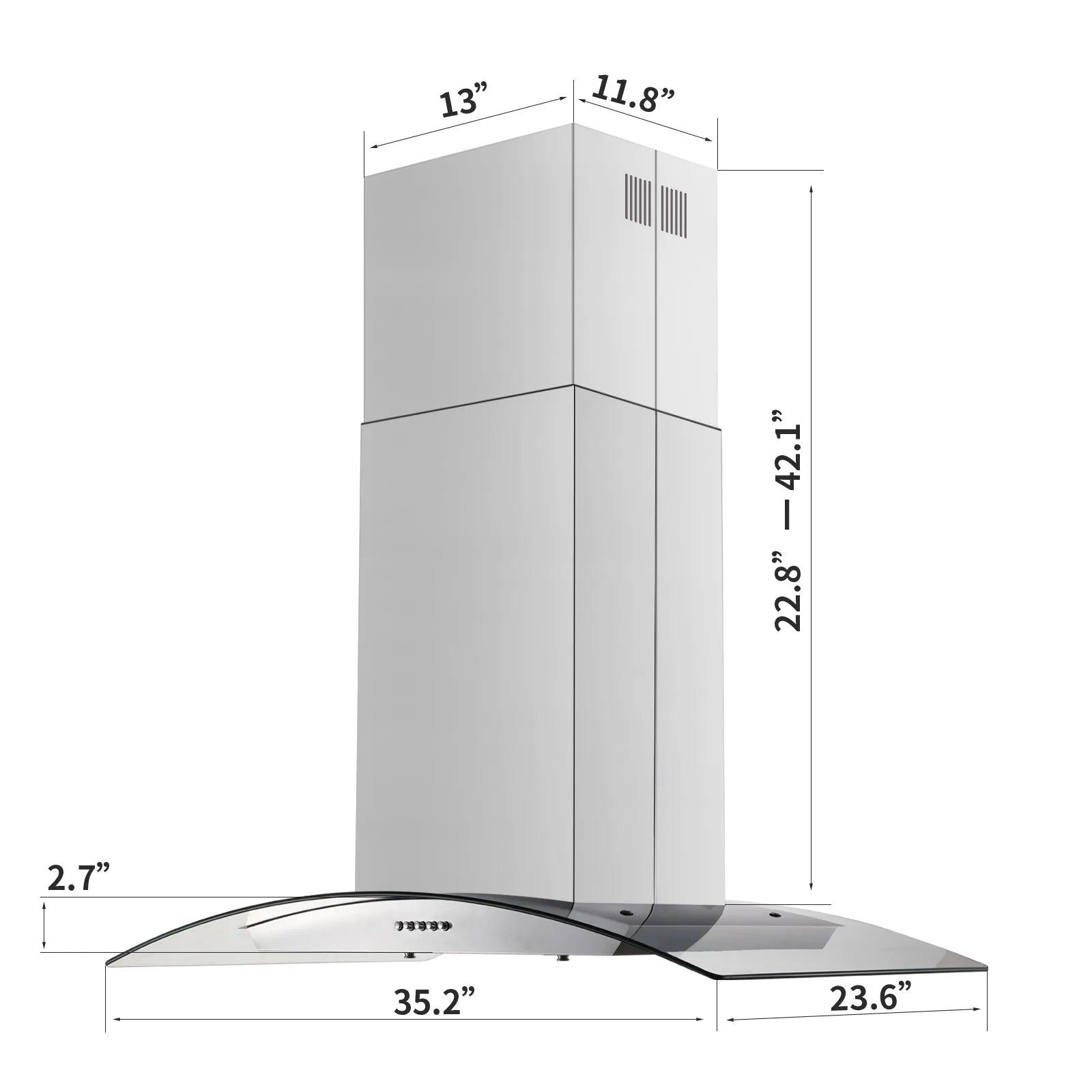 36 Inch Island Range Hood 700 CFM Ceiling Mount Hood Stainless Steel Stove Vent Hood with Tempered Glass, Push Button Controls