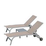 Set of 2 Aluminum Patio Chaise Loungers with Table