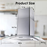 Range Hood 30 Inch, Tieasy Wall Mount Kitchen Hood with Ducted/Ductless Convertible Duct, Stainless Steel Chimney,Baffle Filter